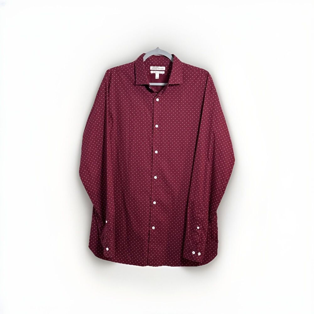 Banana Republic Grant Fit Heritage Collection Polka Dot Button Down Long Red L
